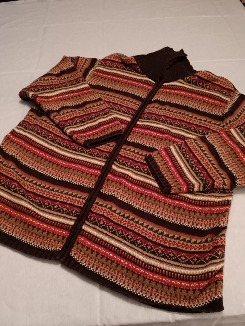 Fashion Bug 22/24W Fair Isle Nordic Zip Up Cardigan Sweater Heavyweight Plus Siz
